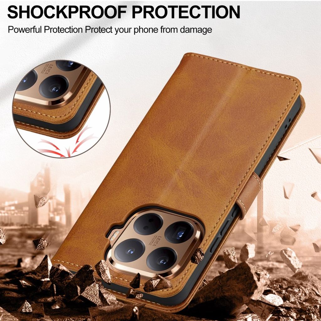 Lc.Imeeke Xiaomi 17T Etui med Kortholder Stativfunktion Lysebrun