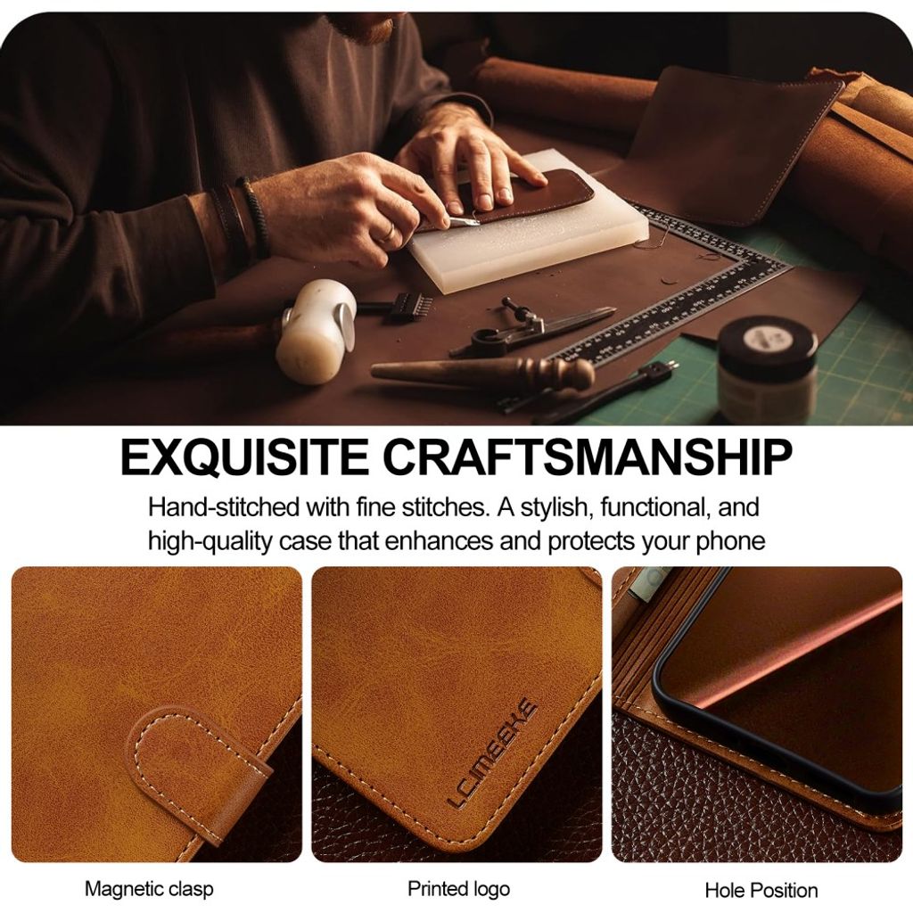 Lc.Imeeke Xiaomi 17T Etui med Kortholder Stativfunktion Lysebrun