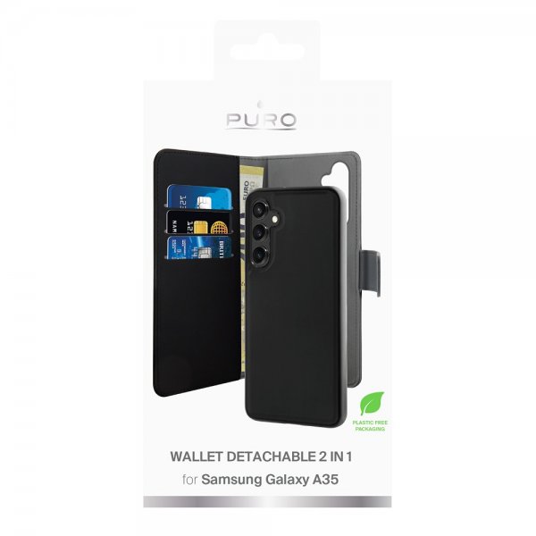 Puro Samsung Galaxy A35 Cover Wallet Detachable 2-i-1 Sort