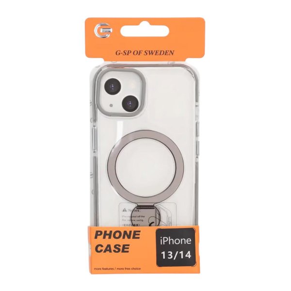 iPhone 13/iPhone 14 Cover Ringholder MagSafe Sort Gennemsigtig