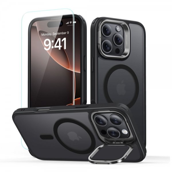 ESR iPhone 16 Pro Max Cover og Skærmbeskyttelse Classic Hybrid Kickstand MagSafe Sæt Sort