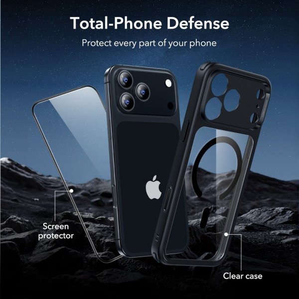 ESR iPhone 17 Pro Max Cover og Skærmbeskyttelse Classic Hybrid MagSafe Sæt Sort Gennemsigtig