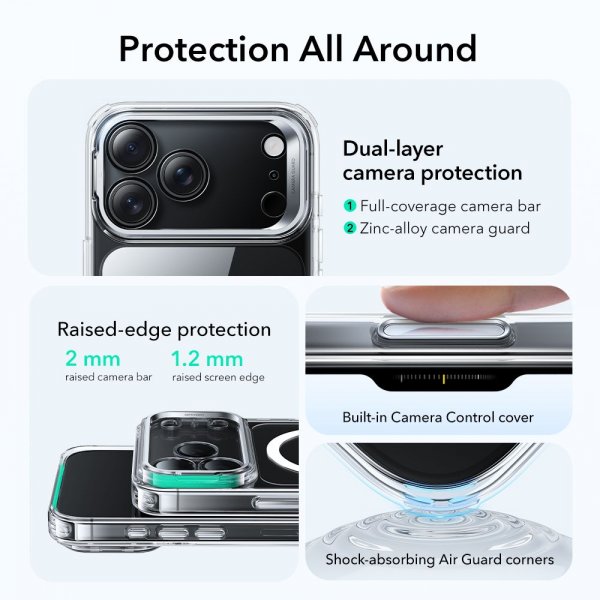 ESR iPhone 17 Pro Max Cover Classic Hybrid Kickstand MagSafe Transparent