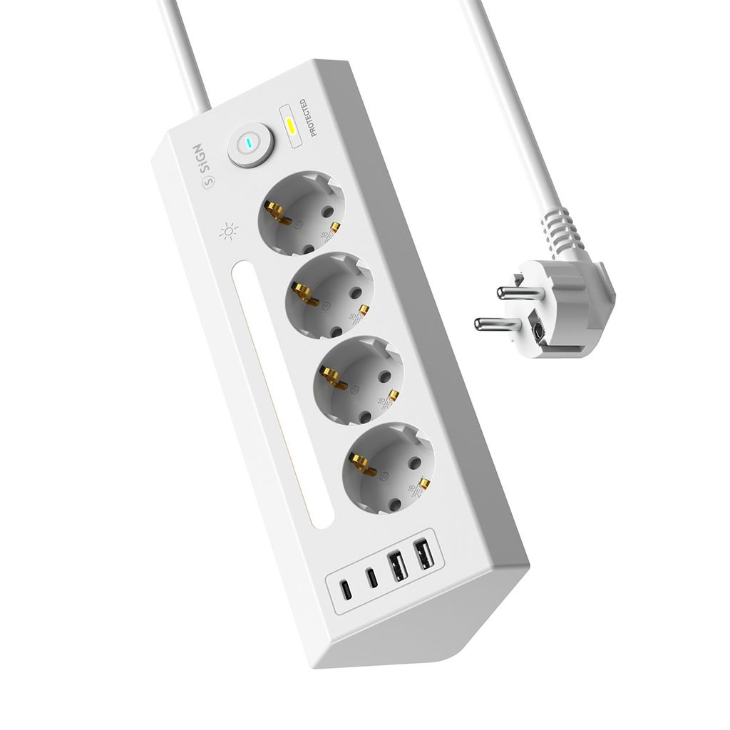 SiGN 4-vejs Stikdåse til bord USB-A/USB-C 1,8m