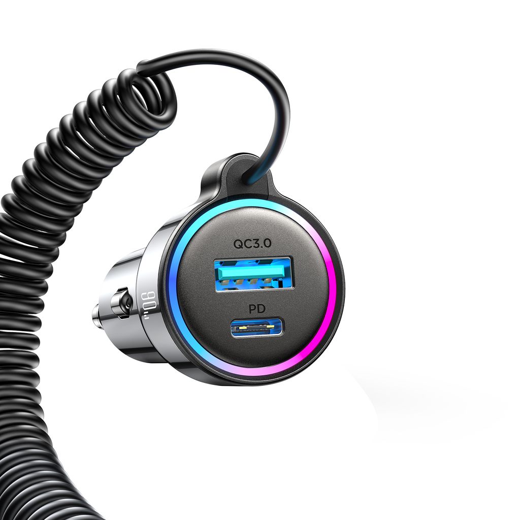 SiGN 3-i-1 hurtig Biloplader med 1,5 m USB-C-kabel 90W