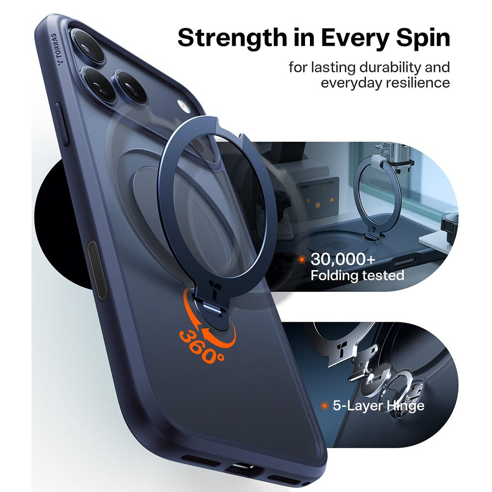 Torras iPhone 17 Pro Cover Ostand Q3 Spin Mørkeblå