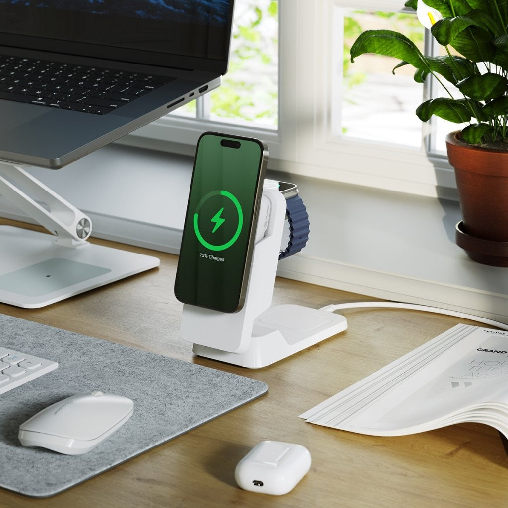 Alogic Matrix Ultimate 3-in-1 Trådløs oplader med Powerbank MagSafe Hvid