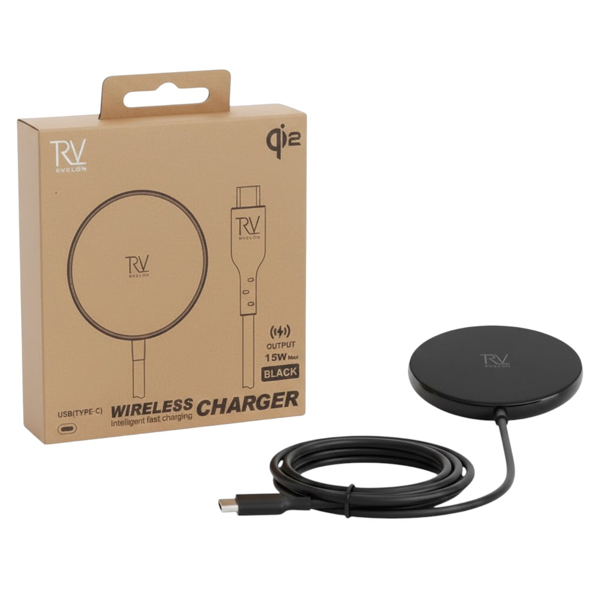 Rvelon Trådløs MagSafe Oplader med stativ Qi2 15W USB-C Sort