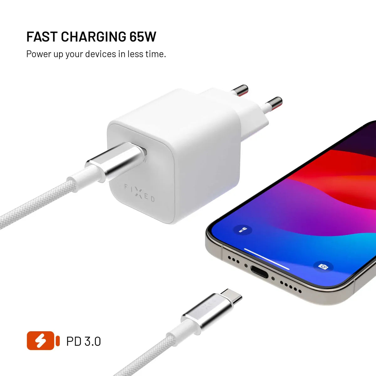 Fixed Oplader med USB-C kabel Mini PD 65W GaN