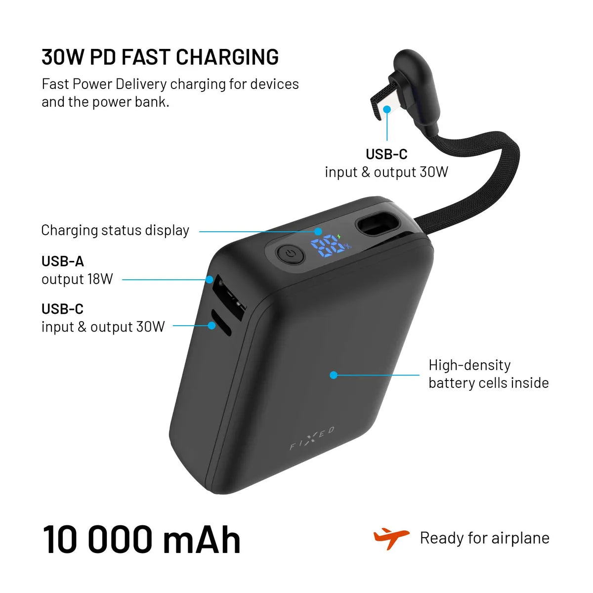 Fixed Zen 10 Loop Powerbank med indbygget USB-C kabel 30W