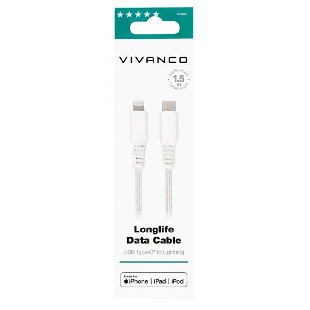Vivanco Kabel Longlife Braided USB-C/Lightning 1.5m Hvid