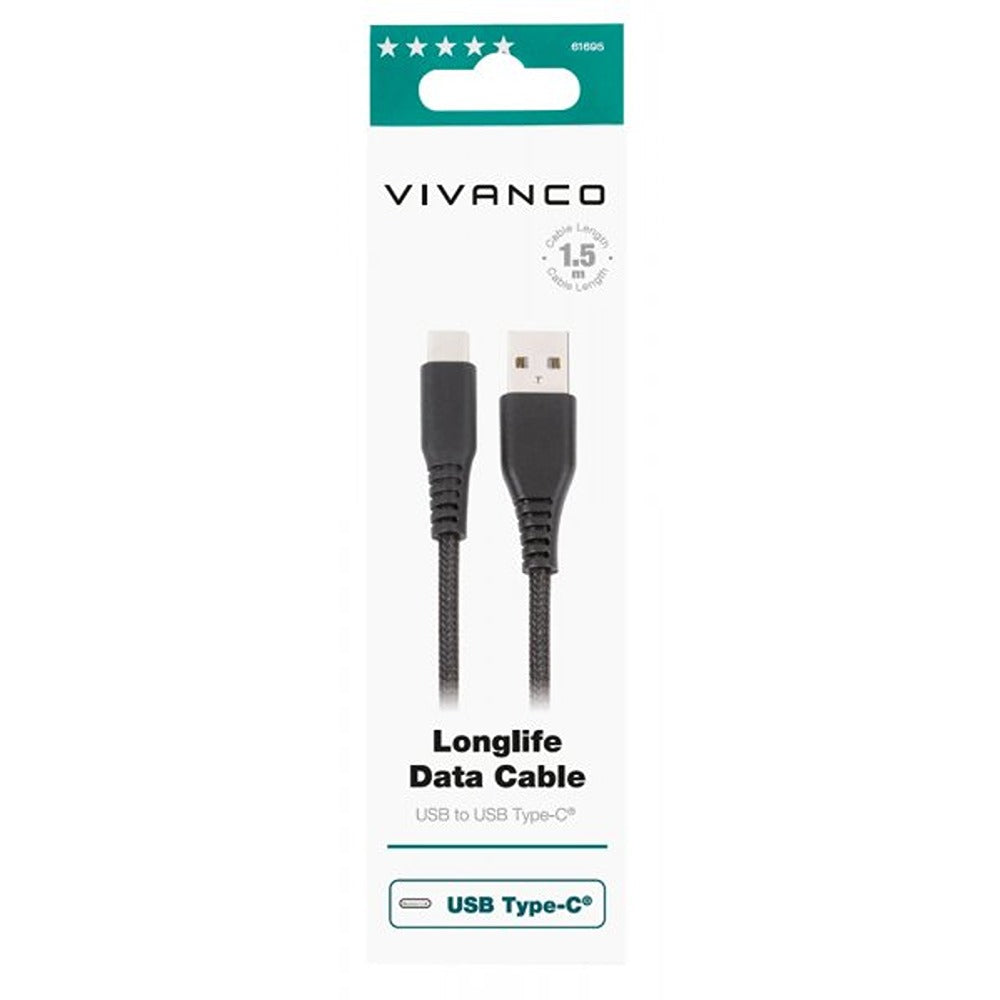 Vivanco Kabel Longlife Braided USB-A/USB-C 1.5m Sort