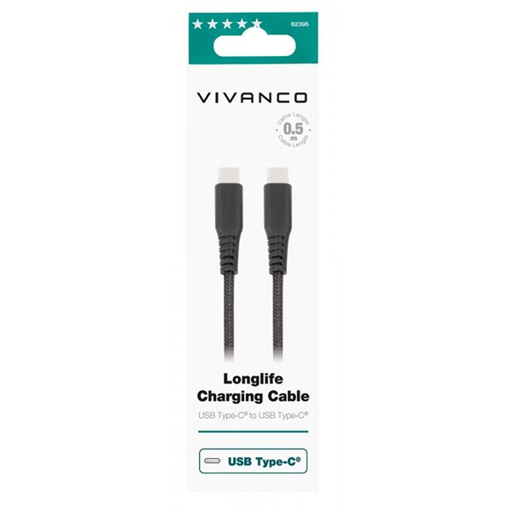 Vivanco Kabel Longlife Braided USB-C/USB-C 0.5m Sort