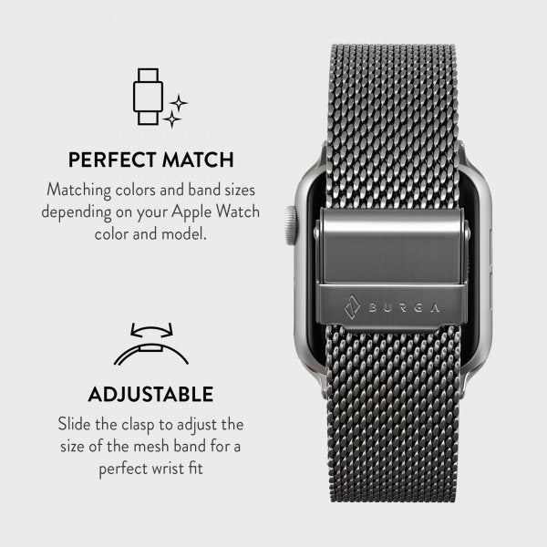 Burga Apple Watch 44/45/46mm/Ultra 49mm Rem Mesh Elegance Sølv