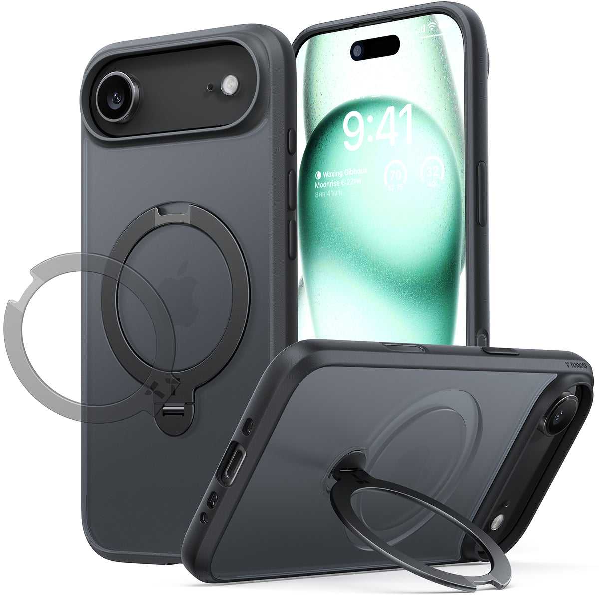 Torras iPhone Air Cover Ostand Q3 Spin Obsidian Black