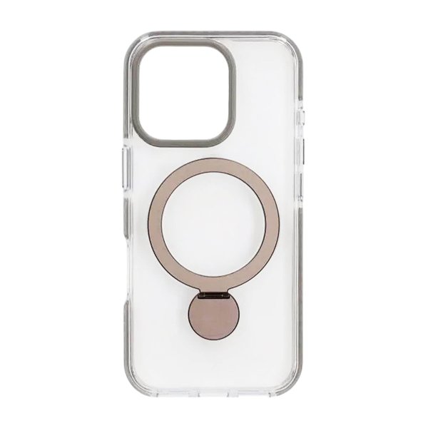 iPhone 16 Pro Cover Ringstativ MagSafe Grå Transparent