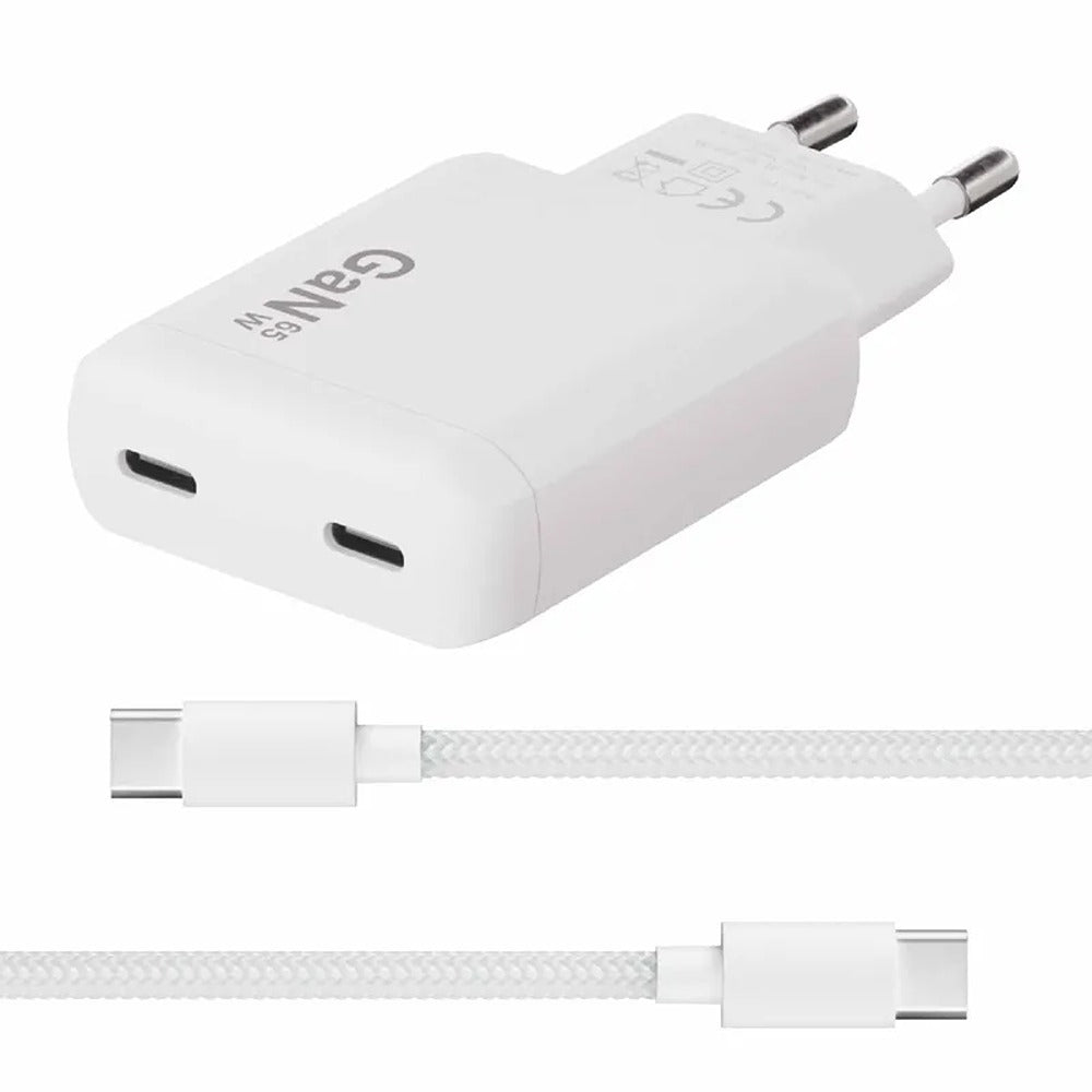 X2O 65W Dual Slim Hjemmeoplader-sæt USB-C/C GaN 1.5m Hvid