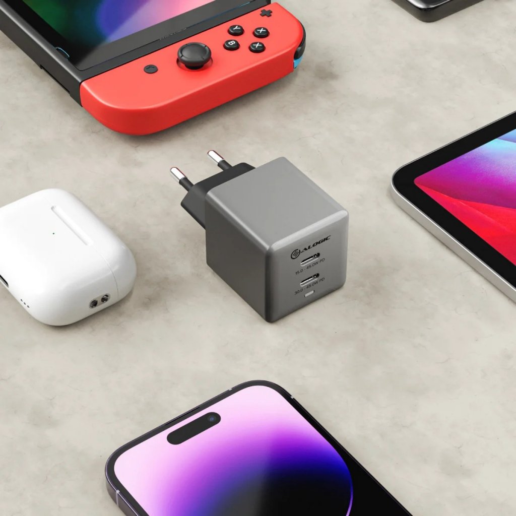 Alogic Oplader Dual USB-C Rapid Power 45W Cube GaN Grå