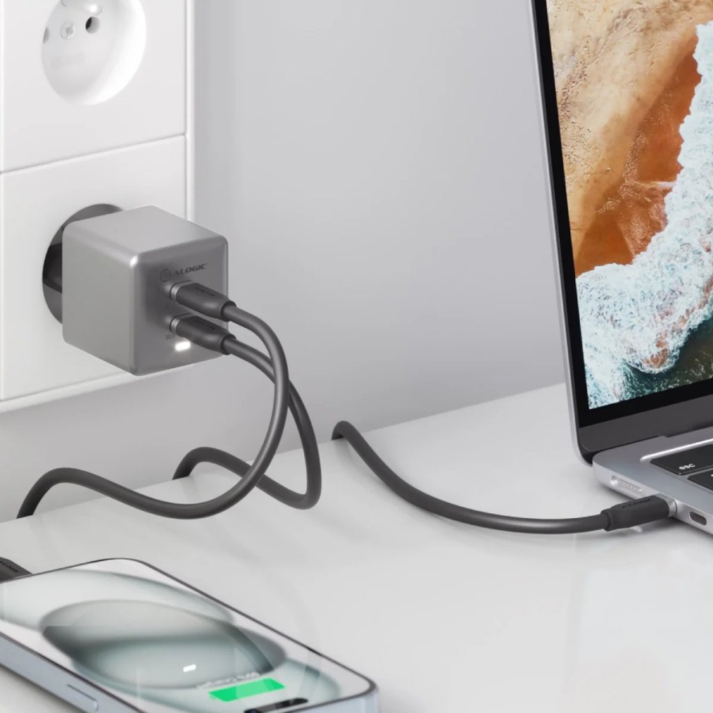 Alogic Oplader Dual USB-C Rapid Power 45W Cube GaN Grå