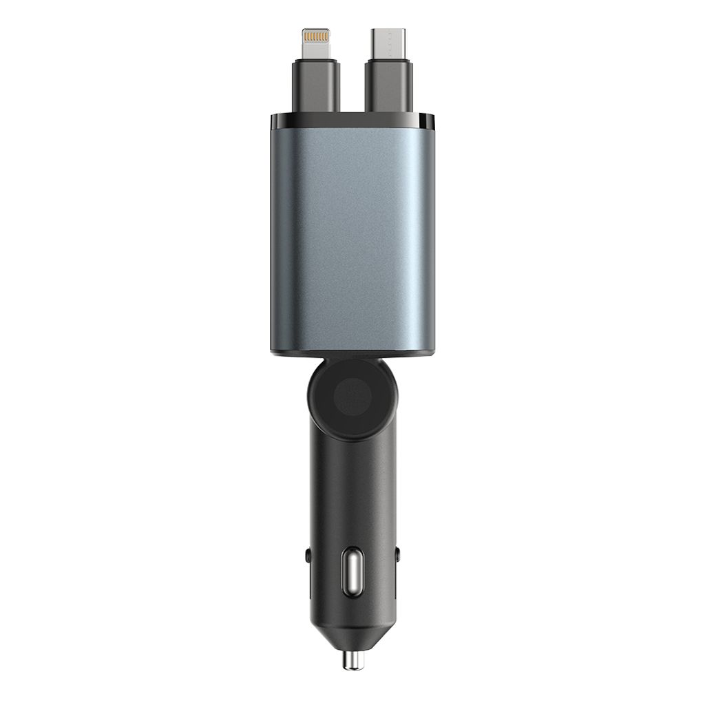 SiGN 4-i-1 Biloplader med udtrækbare USB-C-/Lightning-kabler 45W