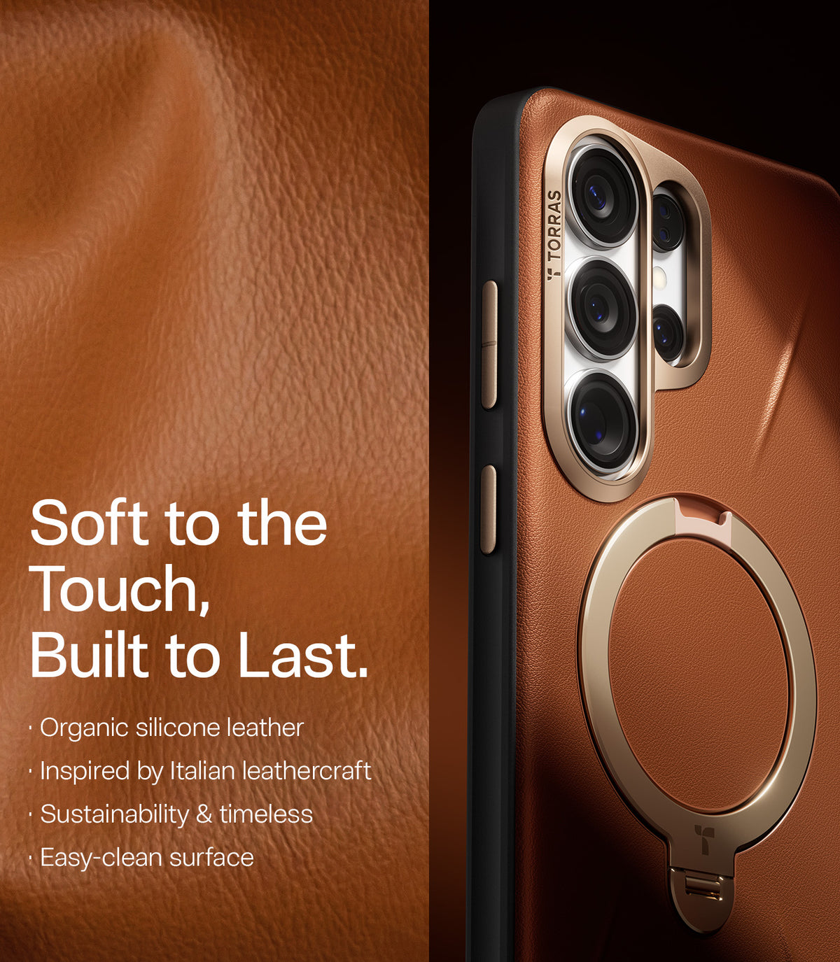Torras Samsung Galaxy S26 Ultra Cover Ostand Q3 Vegskin Amber Brown