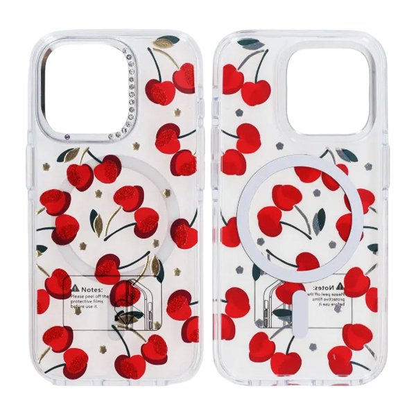 iPhone 15 Pro Cover Mønster MagSafe Kirsebær