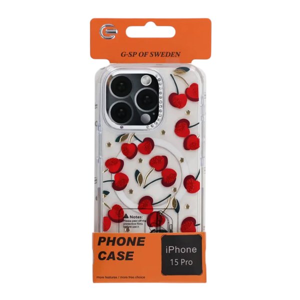 iPhone 15 Pro Cover Mønster MagSafe Kirsebær