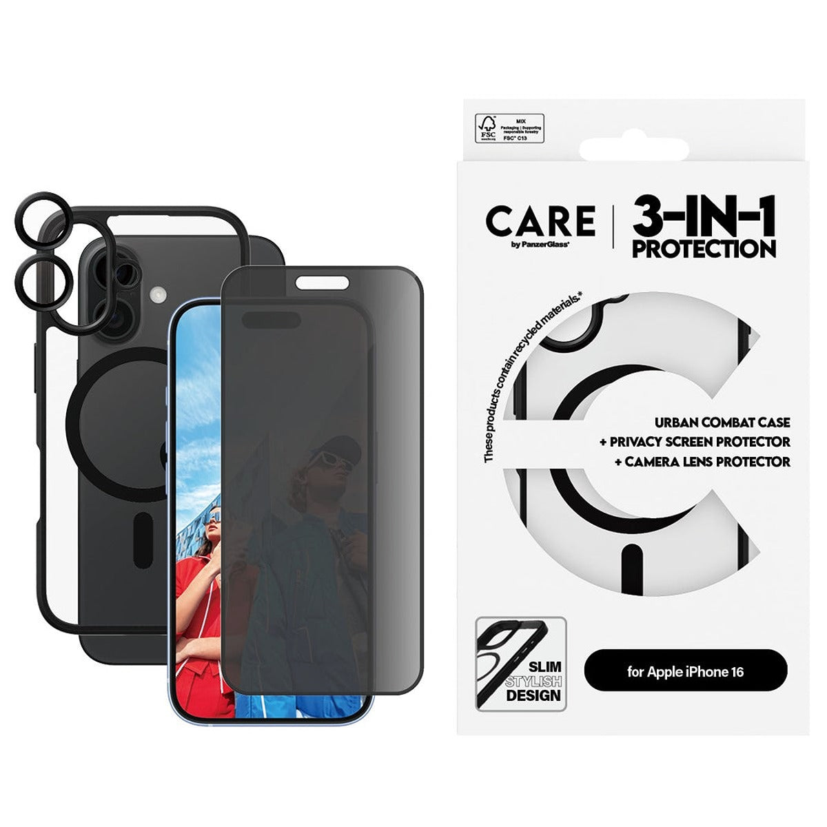 PanzerGlass iPhone 16 3-i-1-beskyttelse Privacy Bundle
