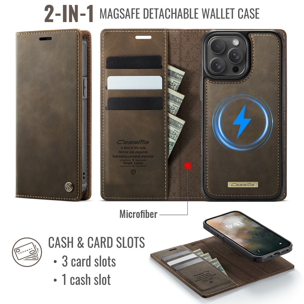 CaseMe iPhone 15 Pro Max Etui C49 Series Brun