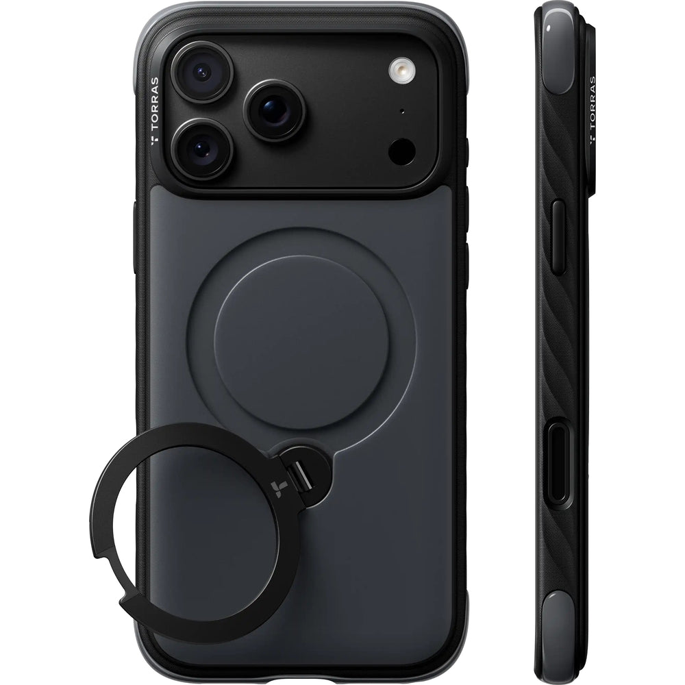 Torras iPhone 18 Pro Cover Ostand Q3 Rugged Jet Black