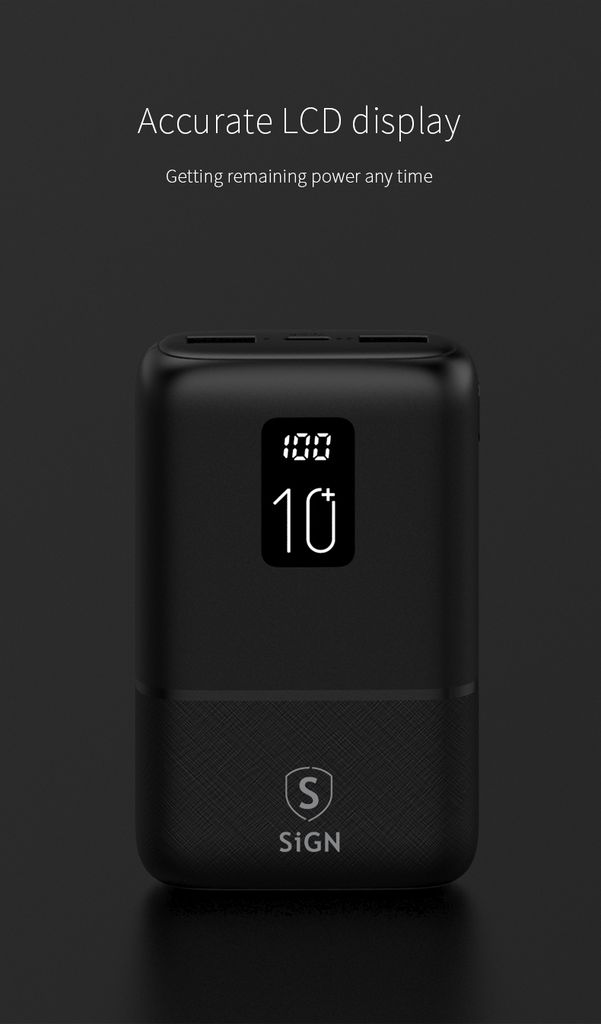 SiGN Mini Powerbank med Display 10 000mAh Sort