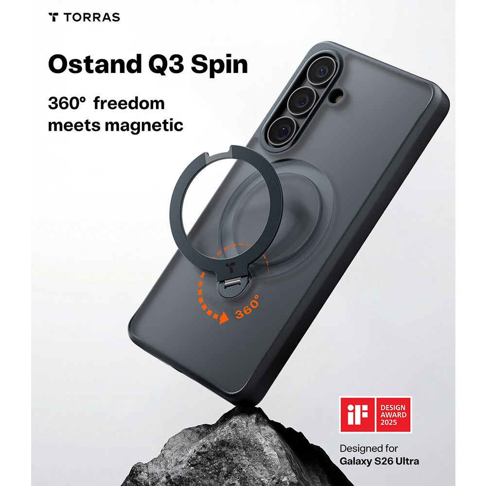 Torras Samsung Galaxy S26 Plus Cover Ostand Q3 Spin Obsidian-sort