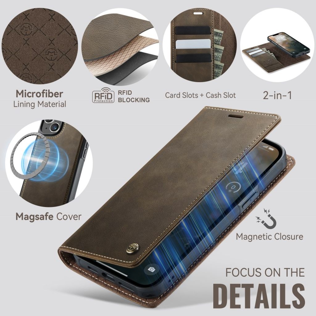 CaseMe iPhone 15 Etui C49 Series Brun