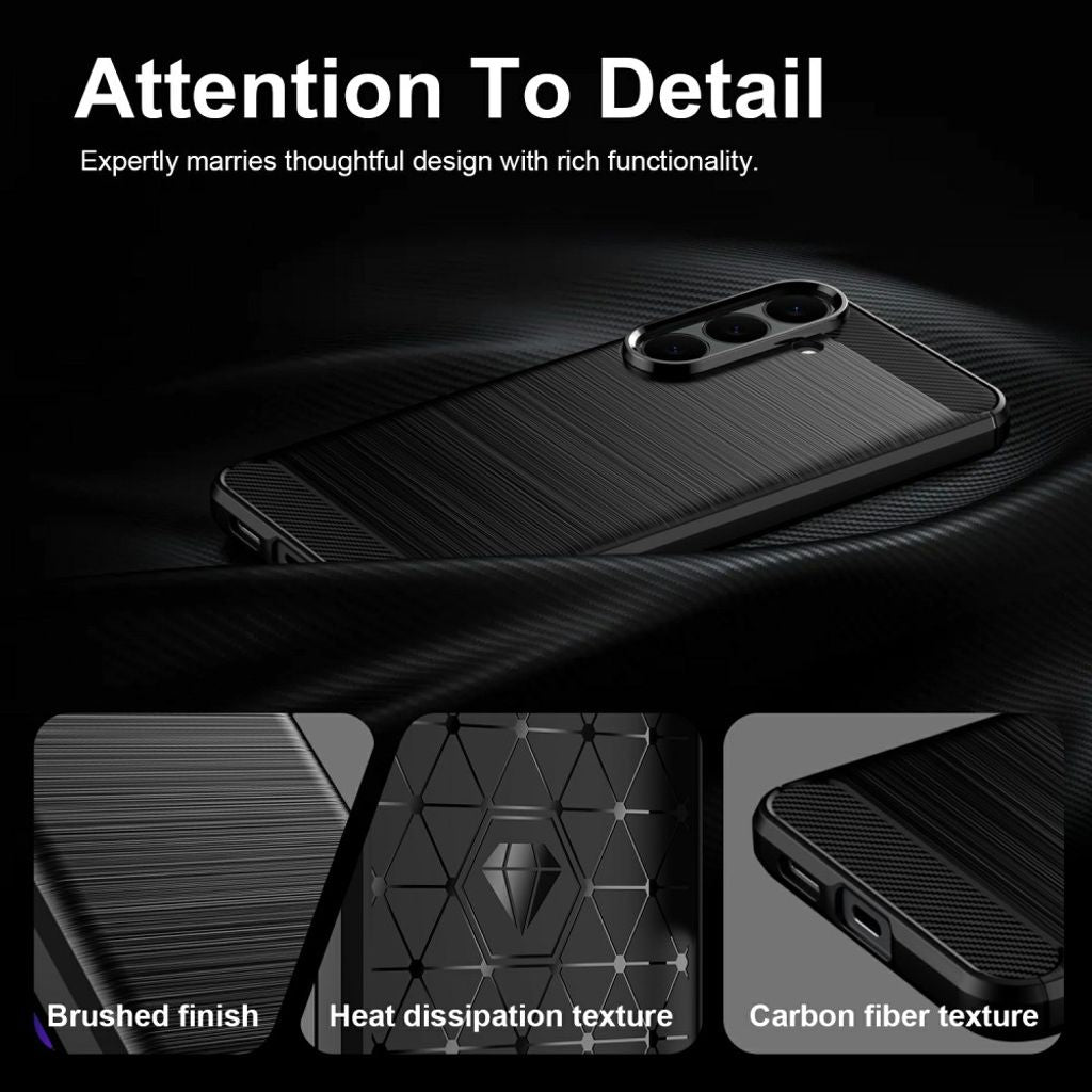 Samsung Galaxy S26 FE Cover Borstad Kolfibertextur Sort