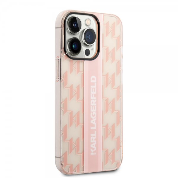 Karl Lagerfeld iPhone 14 Pro Cover Monogram Vertical Stripe Rosa
