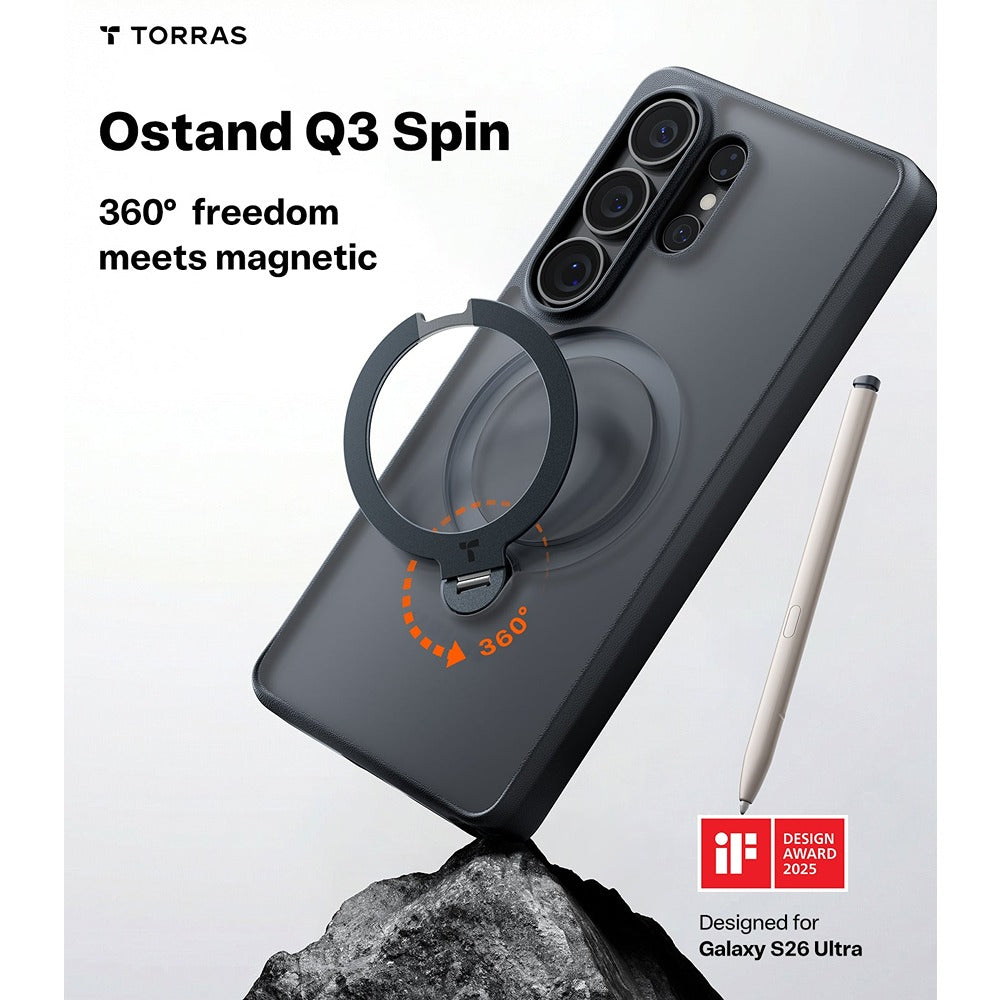 Torras Samsung Galaxy S26 Ultra Cover Ostand Q3 Spin Obsidian Black