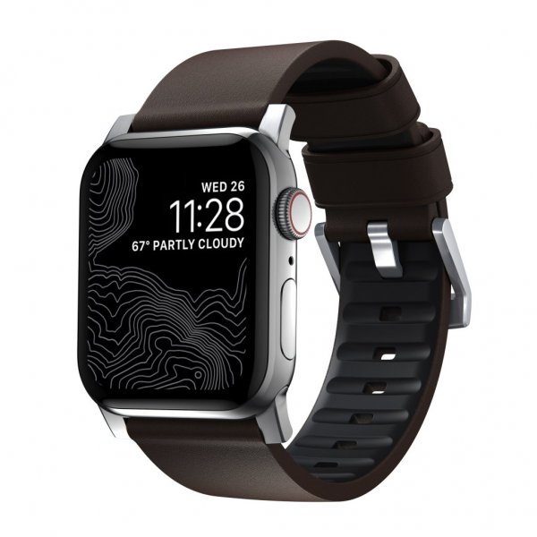 Nomad Apple Watch 44/45/46mm/Apple Watch Ultra Rem Active Band Pro Silver Hardware Classic Brown