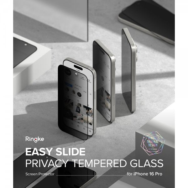 Ringke iPhone 16 Pro Skærmbeskyttelse Easy Slide Privacy 2-pak