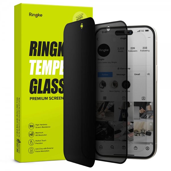 Ringke iPhone 15 Pro Max Skærmbeskytter Privacy Hærdet Glas Installationsramme