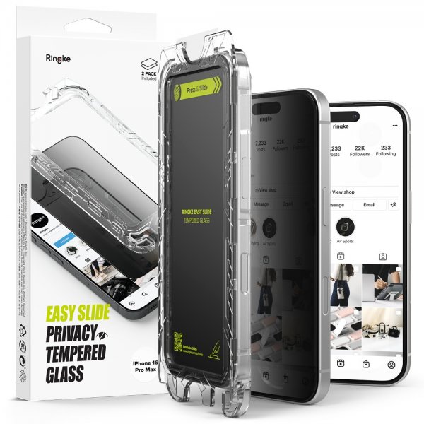 Ringke iPhone 16 Pro Max Skærmbeskyttelse Easy Slide Privacy 2-pak