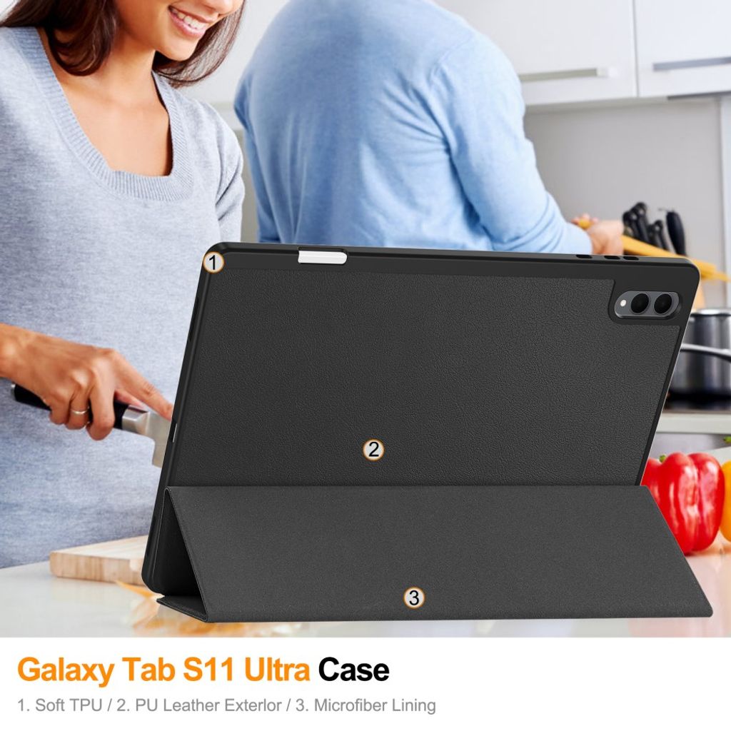 Samsung Galaxy Tab S11 Ultra/S12 Ultra Etui Tri-Fold Pennfack Sort