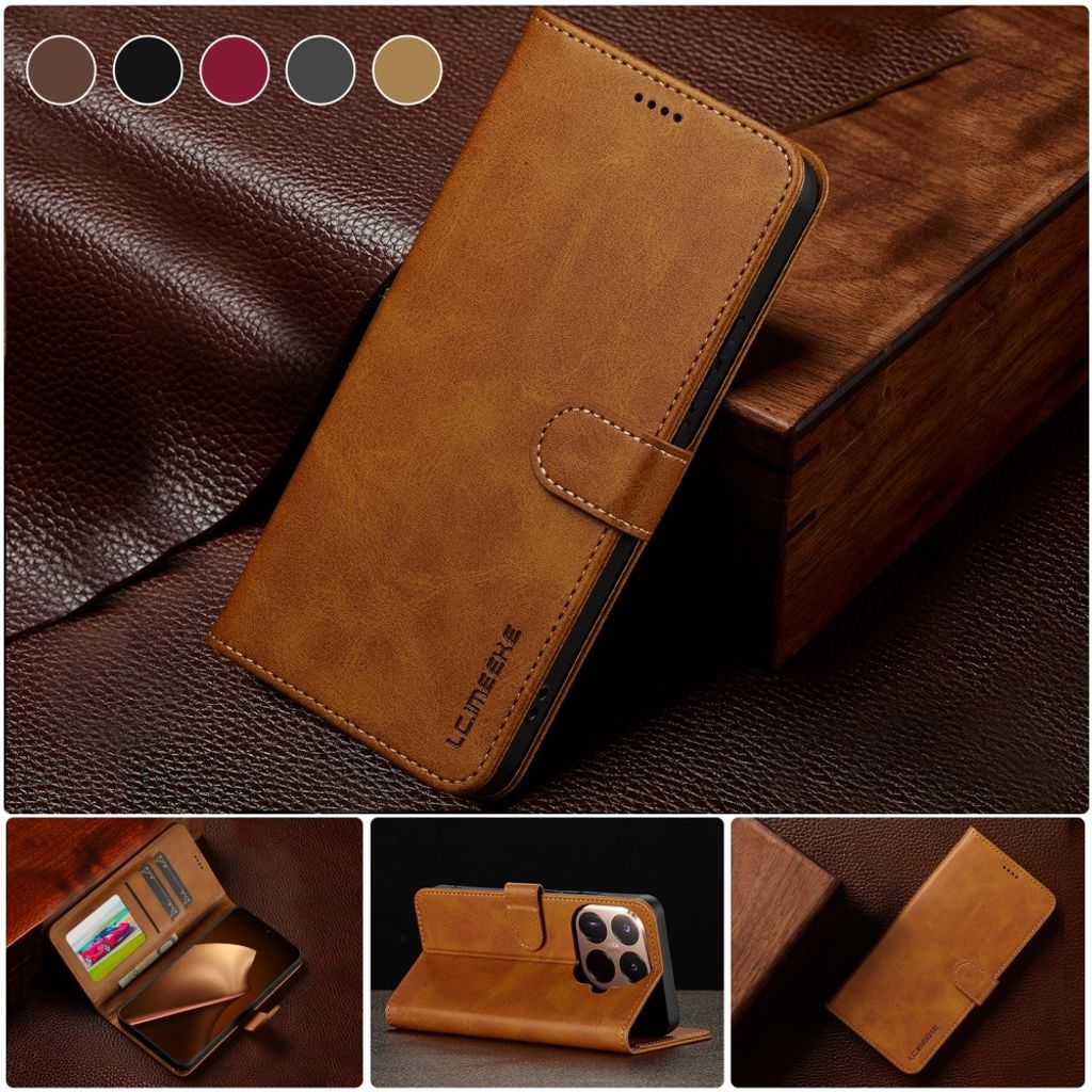 Lc.Imeeke Xiaomi 17T Etui med Kortholder Stativfunktion Lysebrun