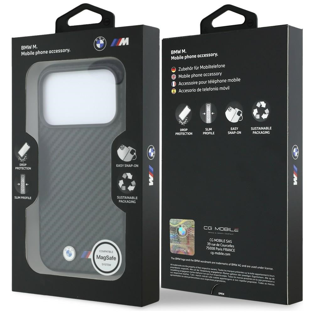 BMW iPhone 18 Pro Cover M Carbon Metal Logo Sort