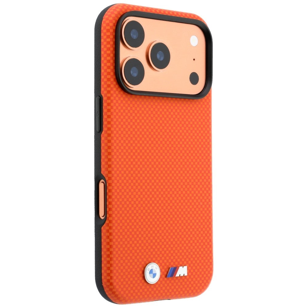 BMW iPhone 17 Pro Max/iPhone 18 Pro Max Cover M Quadrille Kevlar Metal Logo Orange