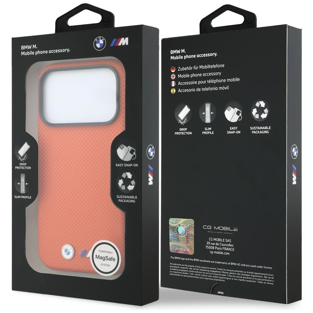 BMW iPhone 17 Pro Max/iPhone 18 Pro Max Cover M Quadrille Kevlar Metal Logo Orange