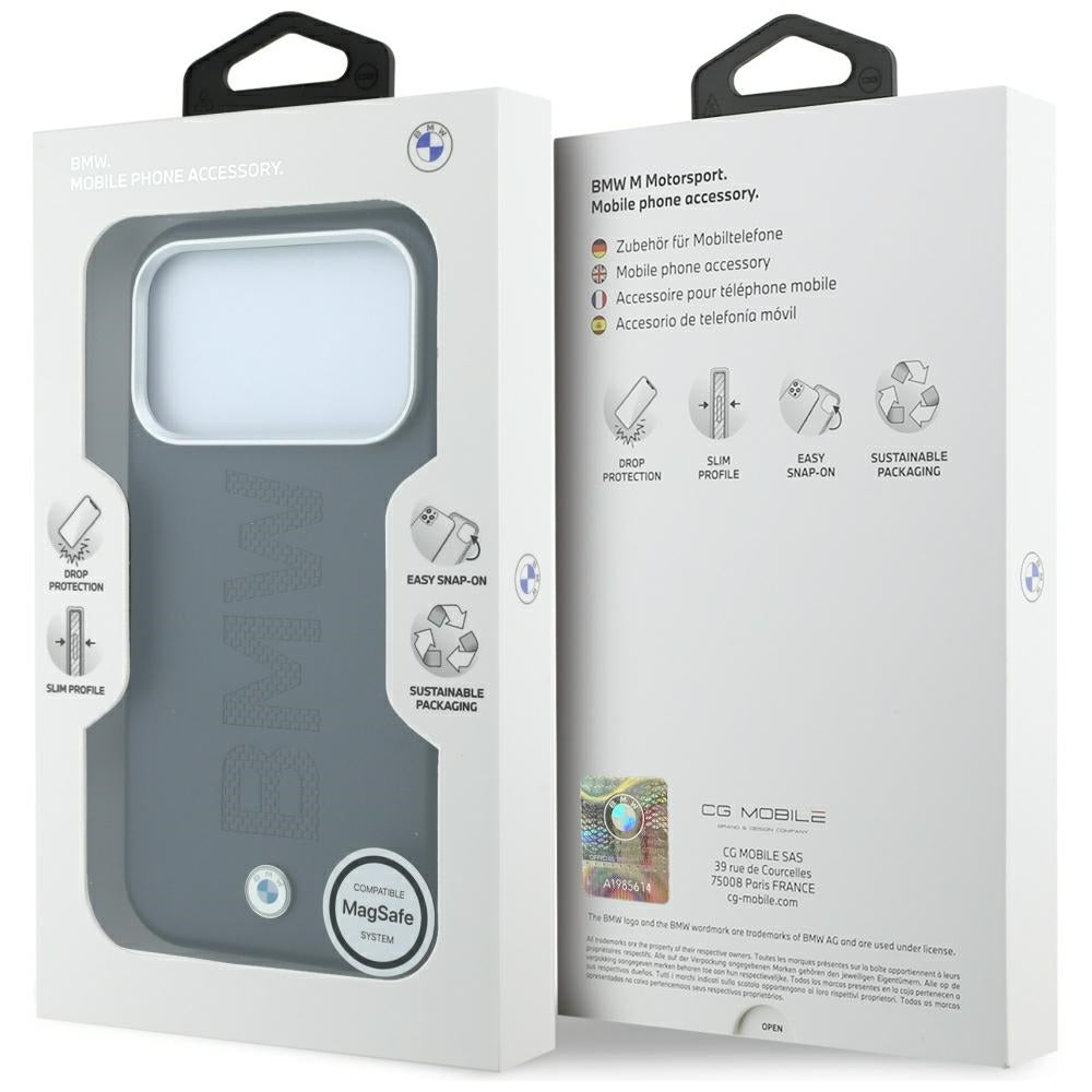 BMW iPhone 17 Pro/iPhone 18 Pro Cover med centreret præget design Grå