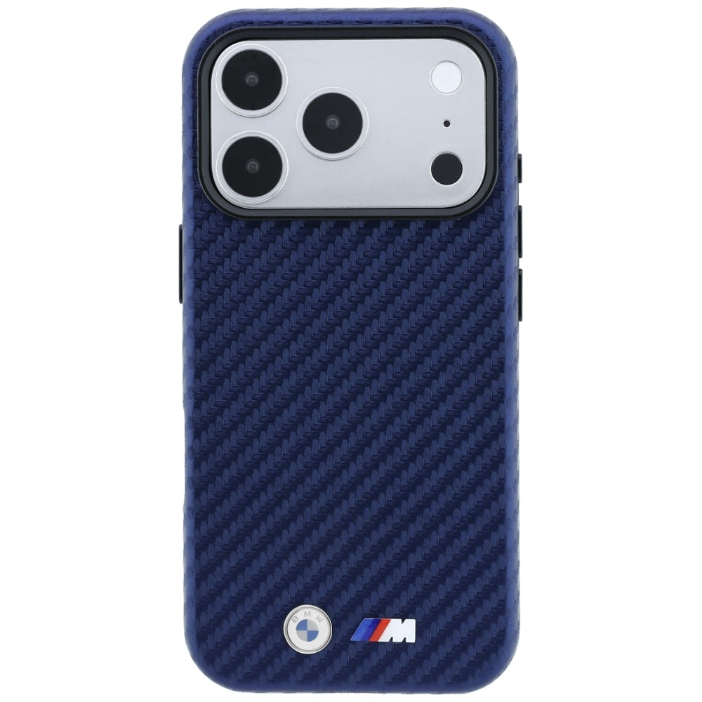 BMW iPhone 17 Pro/iPhone 18 Pro Cover M Carbon Metal-logo marineblå