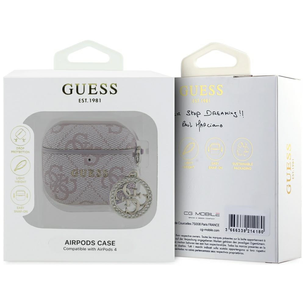Guess AirPods 4 Cover 4G Strass Charm Lyserød