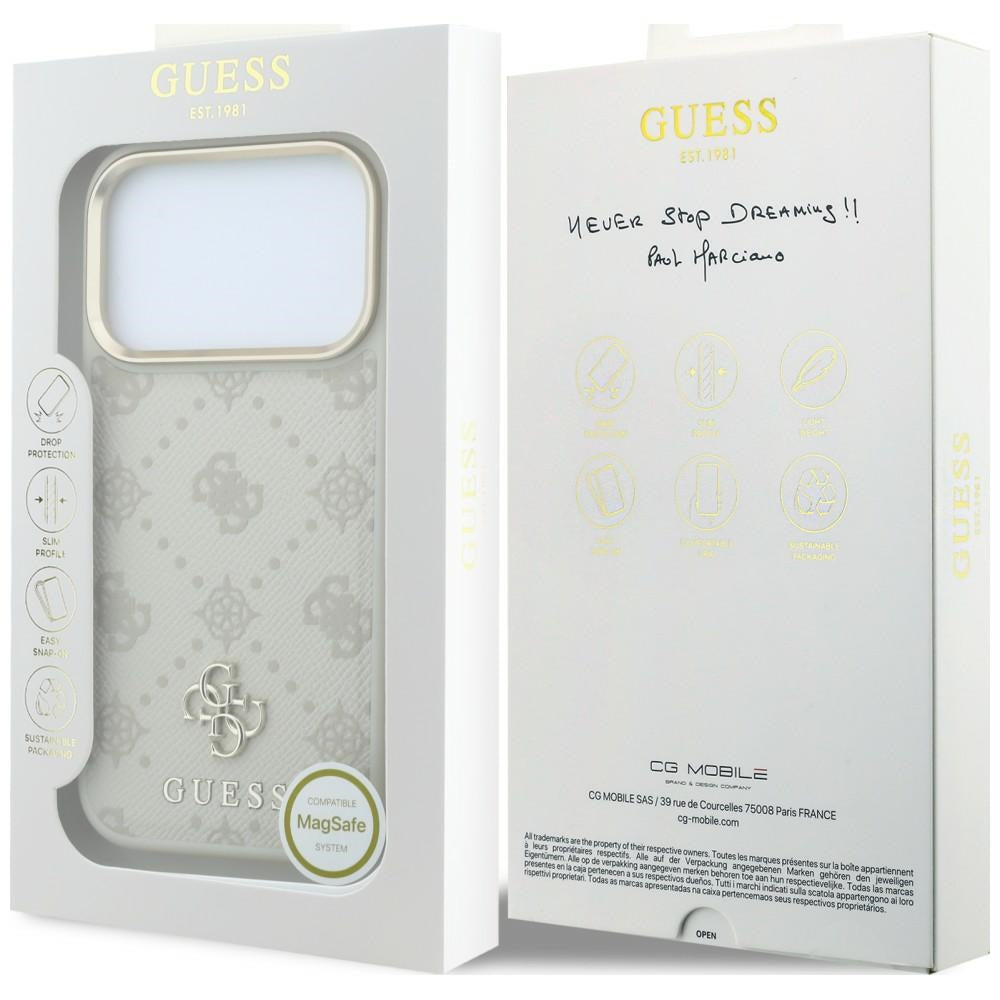 Guess iPhone 17 Pro/iPhone 18 Pro Cover Stripe Peony 4G-logo Beige
