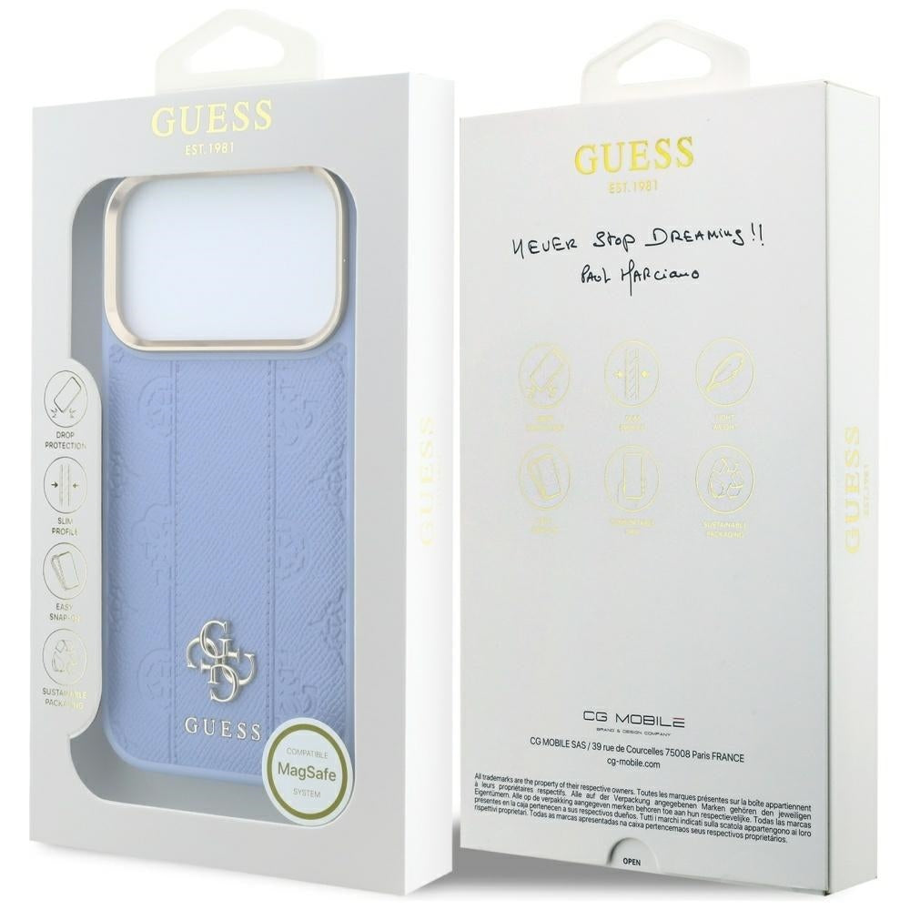 Guess iPhone 17 Pro/iPhone 18 Pro Cover Stripe Peony 4G Logo Blå